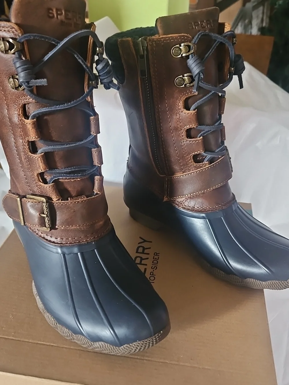 Sperry Brown Leather and Navy Waterproof Duck Boots